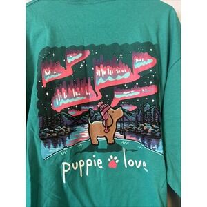 Puppie Love Teal Winter Scene Long Sleeve Shirt Size XL NWT